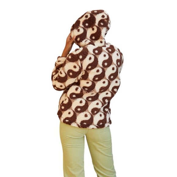 PacSun Royal Sherpa Hoodie | Brown and White | Teddy Fuzzy Jacket Coat, Small - Picture 5 of 16